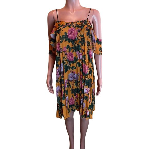 Delfi Collective Dress Womens M Cold Shoulder Floral Pleated Boho Cottagecore - Picture 1 of 7